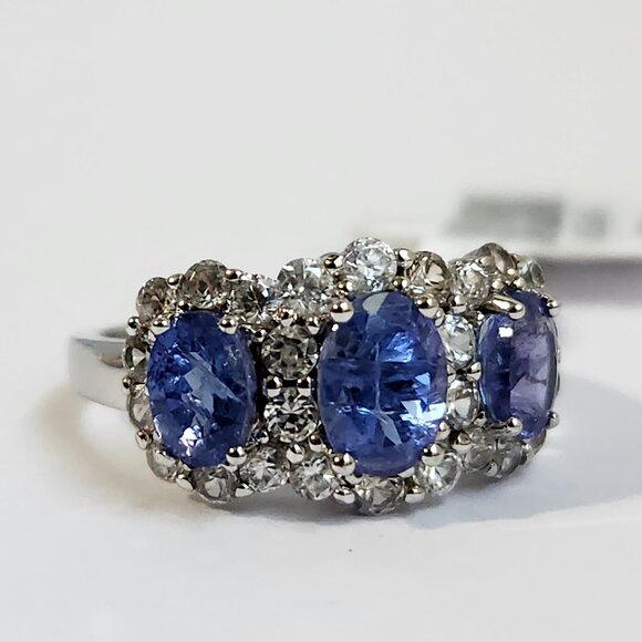 VTG WT 1.65ctw Genuine Natural BLUE Tanzanite Trilogy Ring Size 7 Lopez - Picture 16 of 16